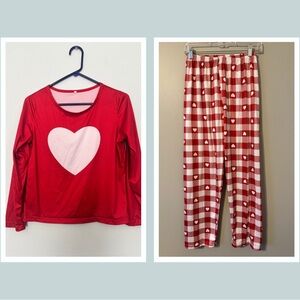 Red/White Long Sleeve Pajama Set with Heart Design